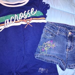 GIRL'S SZ 12 JUSTICE T-SHIRT AND FADED GLORY EMBROIDERED SHORTS!